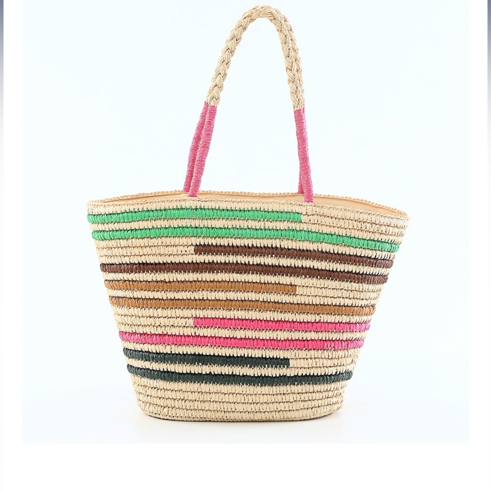 Time & Tru Women Woven Beach Tote Bag - Picture 4 of 8